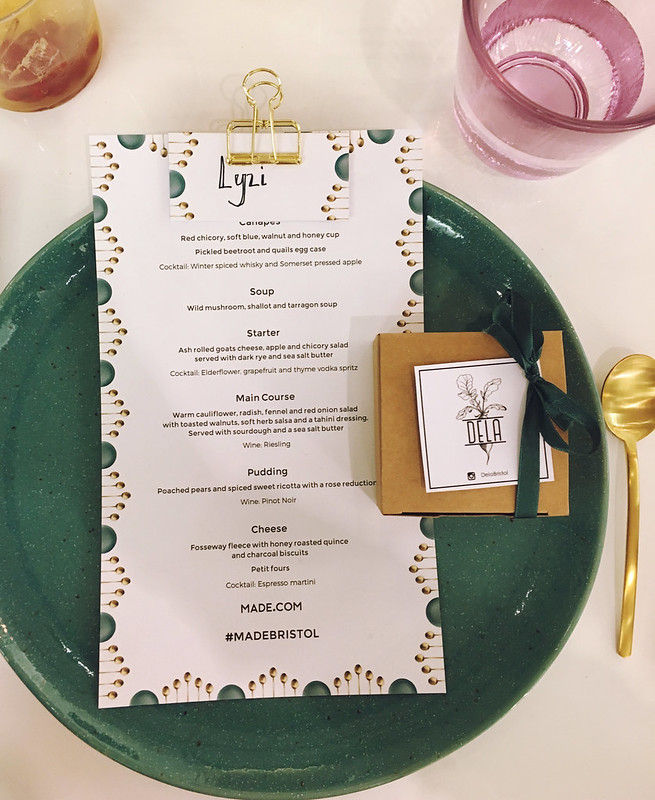 bristol blog fashion food lifestyle interiors blog made.com bristol pop up shop dela fine dining tableware menu