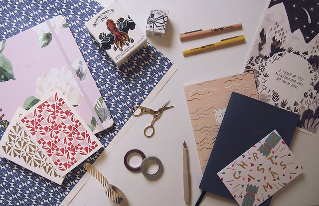 stationery lover's gift guide. stationery flatlay rifle paper co ban.do papersmiths kaweco moonko being little lifestyle blog blogger