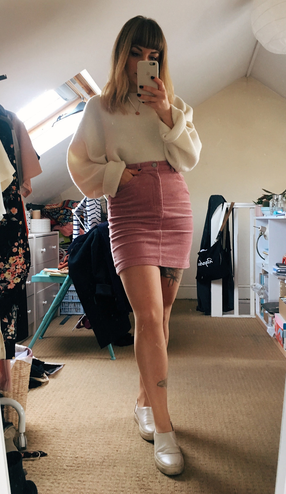 Autumnal Instagram Outfits : being little. Autumn winter 2017 outfit lookbook lyzi unwin millenial pink cord monki skirt cropped jumper uniqlo u tattoos