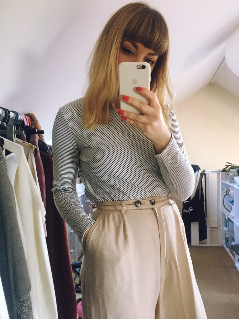 Autumnal Instagram Outfits : being little. Autumn winter 2017 outfit lookbook lyzi unwin striped top topshop trousers zara red nails