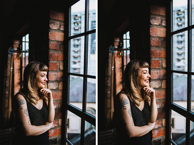 Lyzi Unwin at The Forge, Bristol. Photographed by Lauren Jayne Hall. lyzi unwin being little the forge bristol lauren jayne hall photographer tattoos rose rebecca vincent brick wall red lips