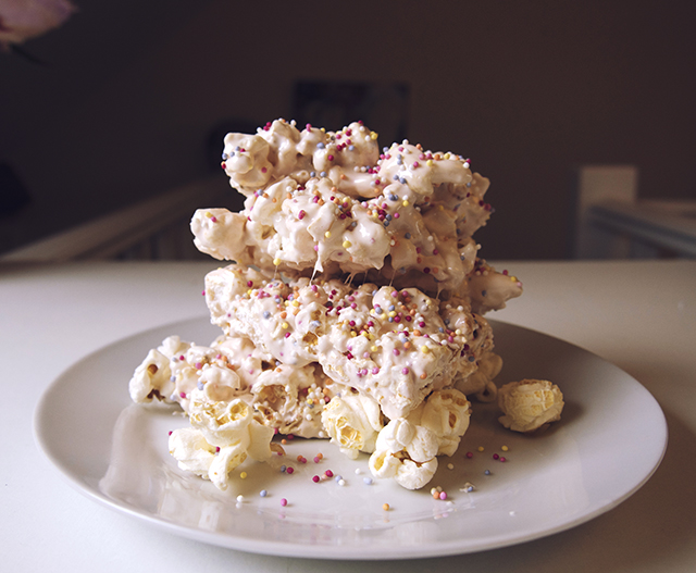 3 Sweet & Easy Popcorn Recipes - Being Little. Propercorn gooey marshmallow popcorn sprinkle bars